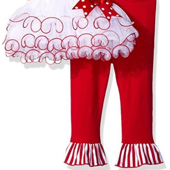 Bonnie Baby Girl Flower Tutu Dress Legging Set Outfit Red White Size 3-6 Mo New - Picture 5 of 7